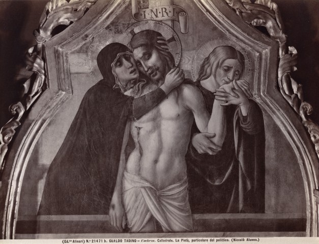 Alinari, Fratelli — Gualdo Tadino - Umbria. Cattedrale. La Pietà, particolare del polittico. (Niccolò Alunno.) — particolare